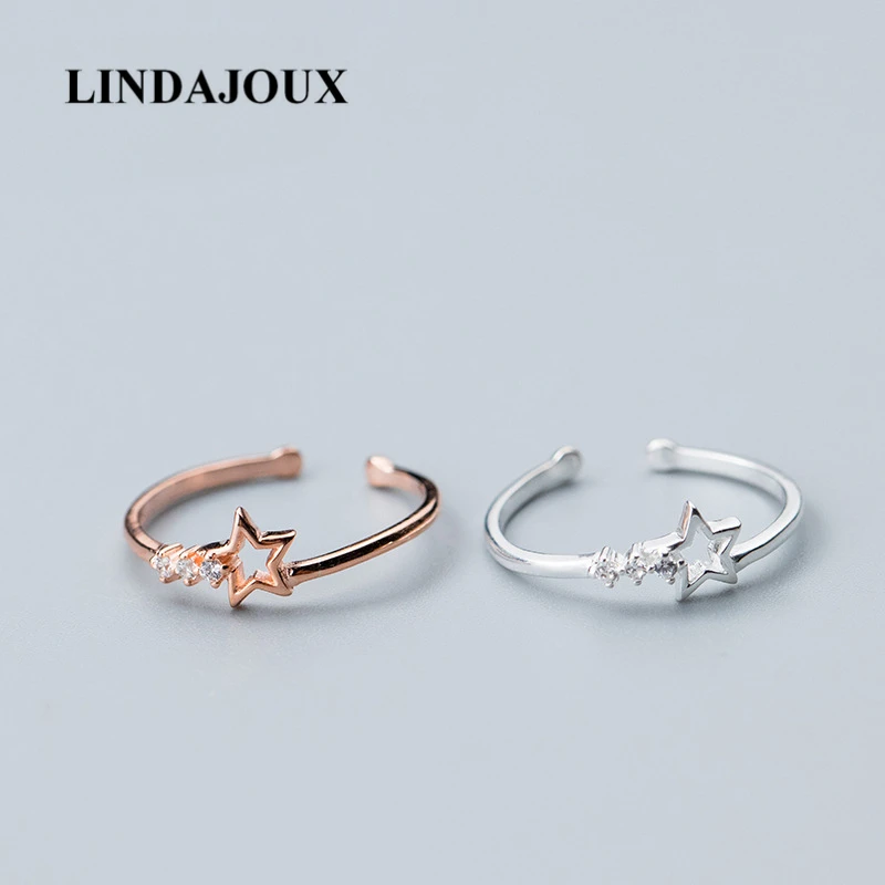 

Hollow Star With Clear Zircon 925 Sterling Silver Open Ring For Men Women S925 Resizable Wedding Engagement Rings