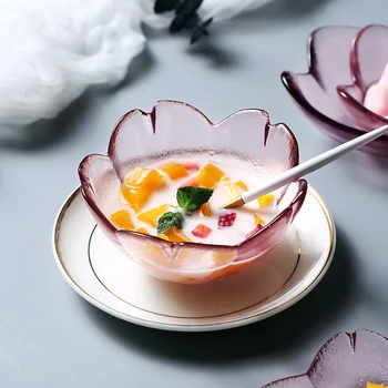 

ONEISALL Glass Dessert Plate Fruit Tray Cake Pudding Ice Cream Plate Set Dishes Sets Japanese-style European