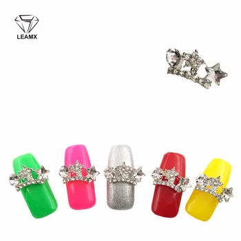 

LEAMX 10pcs/pack 3D Nail Jewelry Silver transparent Crystal star Crown shine Metal Decoration Nails Art For Manicure Design Nail