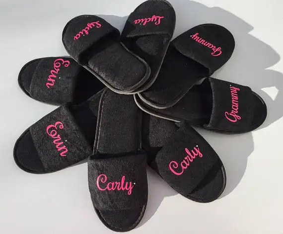 

personalize names bridesmaid bride black spa slippers wedding birthday Hen night party favors company gifts