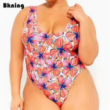 Bkning 4XL, большой размер, женский купальник, Цветочный, Цельный купальник, на бретелях, с открытой спиной, купальный костюм, красный, большой, Mononiki, большой, 3XL, 2XL, XL, 1