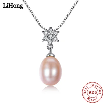 

Solid Silver 925 Sterling Silver Necklace AAA Zircon Flower Natural Freshwater Pearl Pendant Women Jewelry