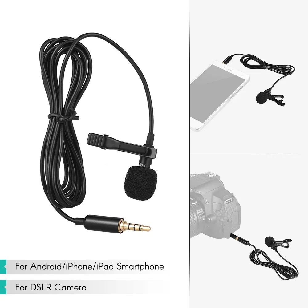 Andoer EY-510A Mini Portable Clip-on Lapel Lavalier Condenser Mic Wired Microphone for DSLR Camera iPhone iPad Android