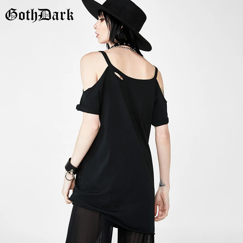 Женская длинная майка Goth Dark, летняя готическая футболка на бретелях с открытой спиной, черная винтажная футболка с принтом в стиле Харадзюку