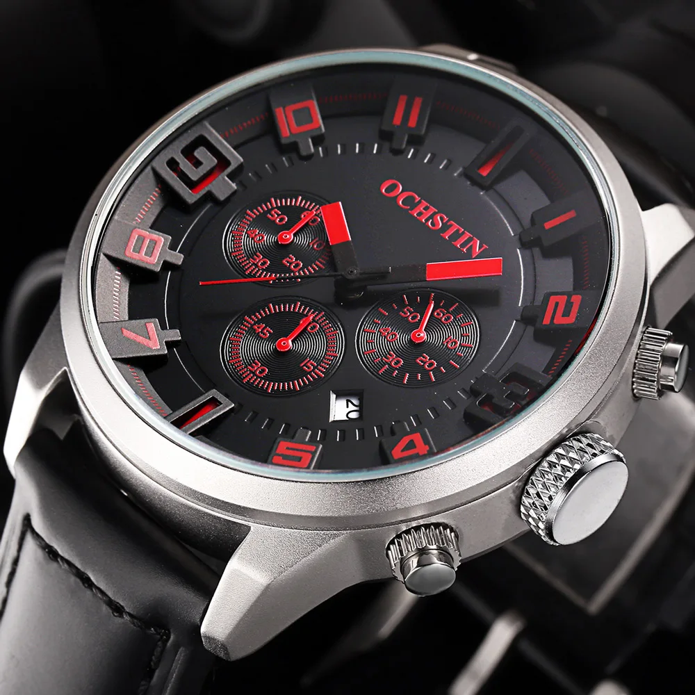 Prix pour Ochstin marque nouvelle mode casual homme mâle chronographe horloge militaire armée sport leater sangle de luxe poignet quartz montre gq049 Prix pour Ochstin marque nouvelle mode casual homme mâle chronographe horloge militaire armée sport leater sangle de luxe poignet quartz montre gq049