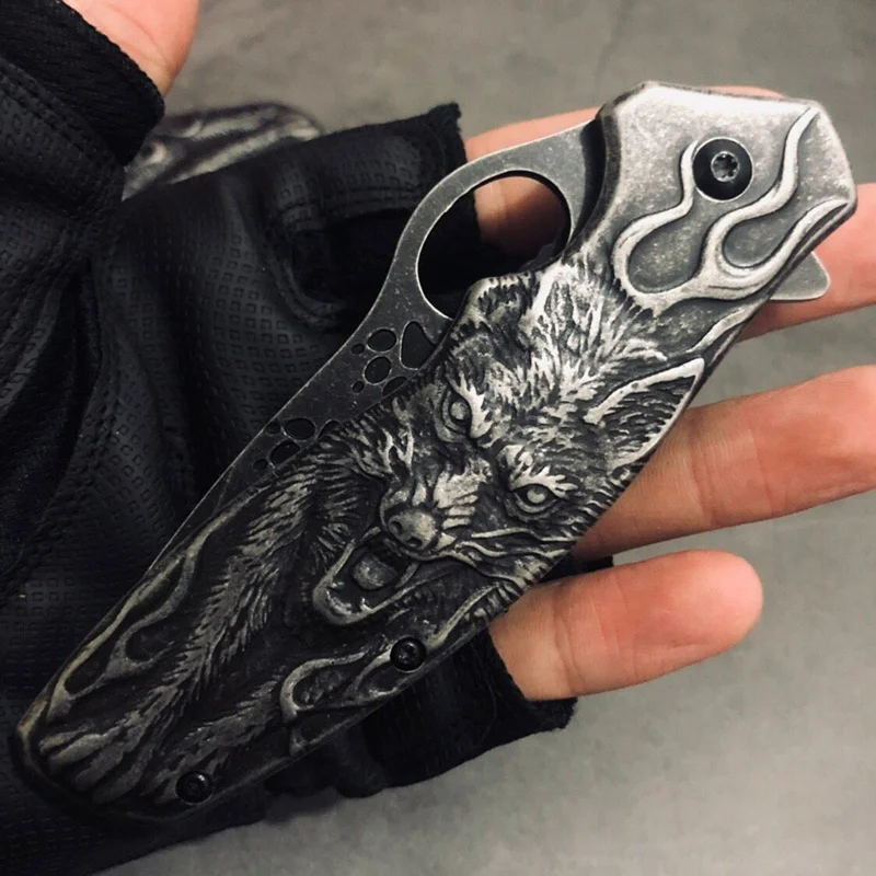 3D Волк король резной Stonewash тактический нож Высокое качество выживания кемпинг охотничьи ножи Открытый карманный складной нож с лезвием подарок