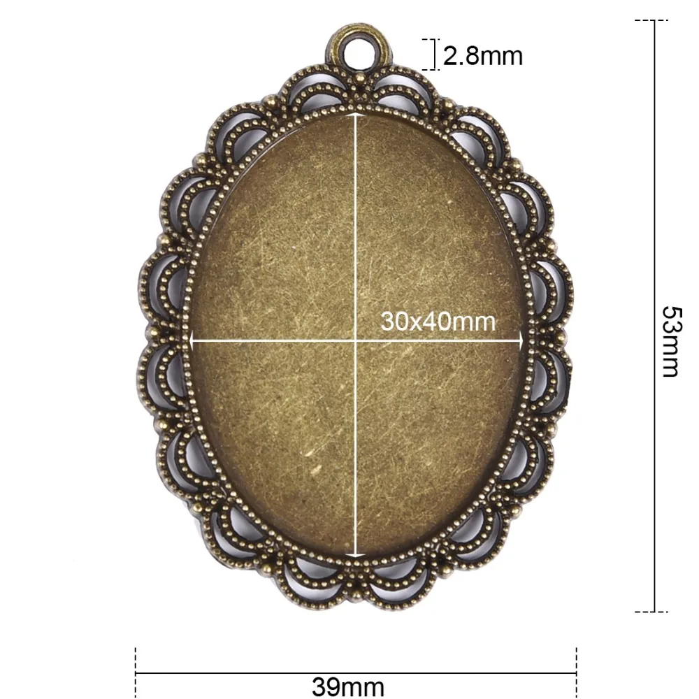 5 шт./лот, цинковый сплав, подвеска, кабошон, установка 30x40 мм, плоское овальное гнездо для камня, античное бронзовое покрытие, драгоценный камень, основа для изготовления ювелирных изделий, компонент DIY