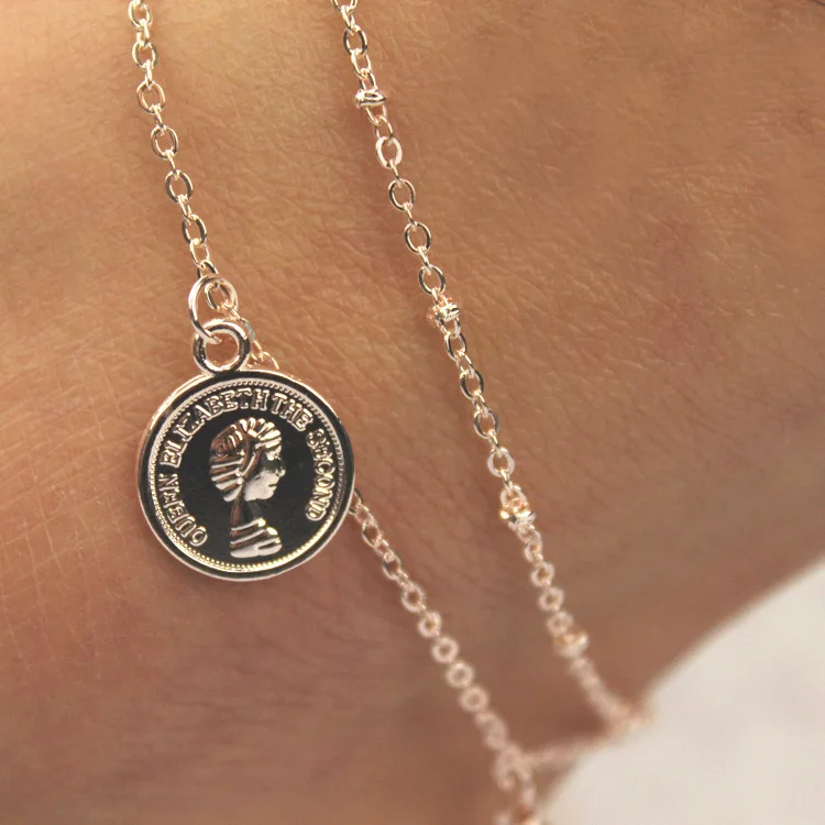 High Quality Multilayer Round Beauty Queen Head Bell Anklet Fashion Foot Chain Bracelets Anklets Jewelry