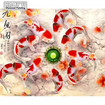 

Full Diamonds Painting Nine Pisces Graphics Diy Diamond Embroidery Chinese Style Praying For Wealth Savings, A Good Gift