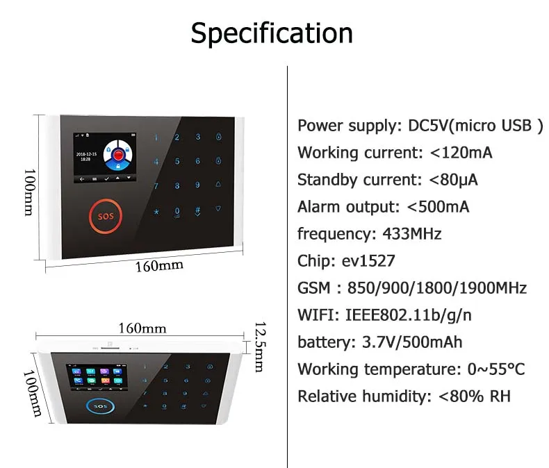 Беспроводная WiFi GSM GPRS интеллектуальная домашняя сигнализация 2,4 дюймов сенсорный экран приложение дистанционное управление для умного