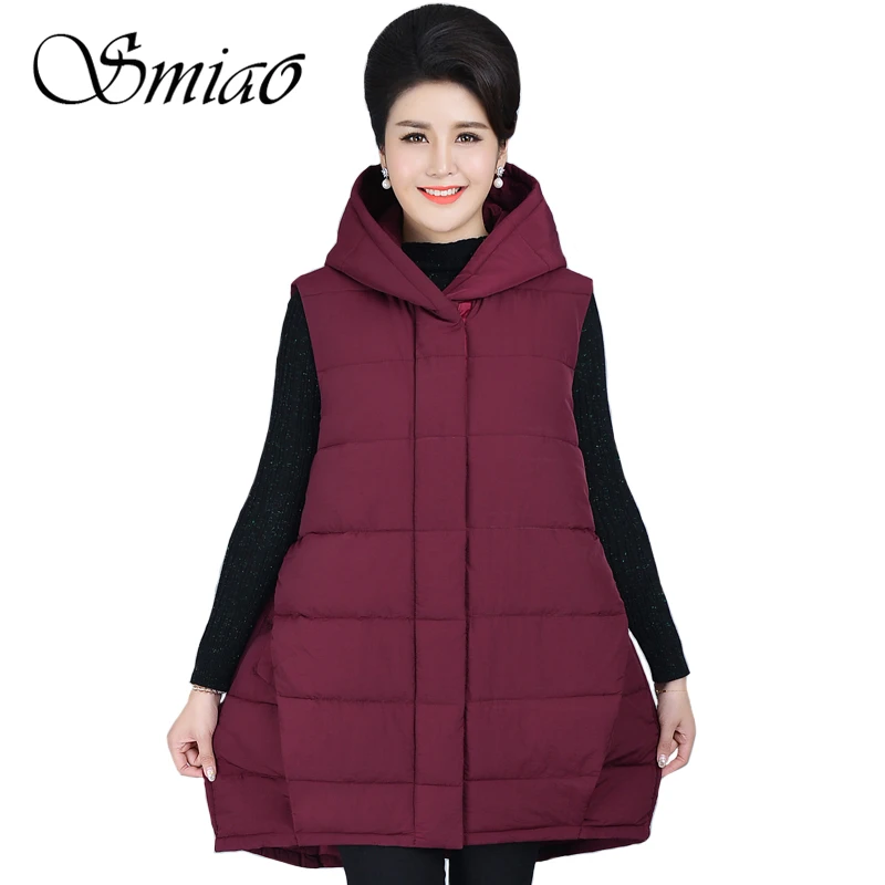 Autumn Winter Vest Women Waistcoat 2018 Middle-aged Female Sleeveless Jacket Hood Warm Loose Long Vest Outwear Plus Size 4XL