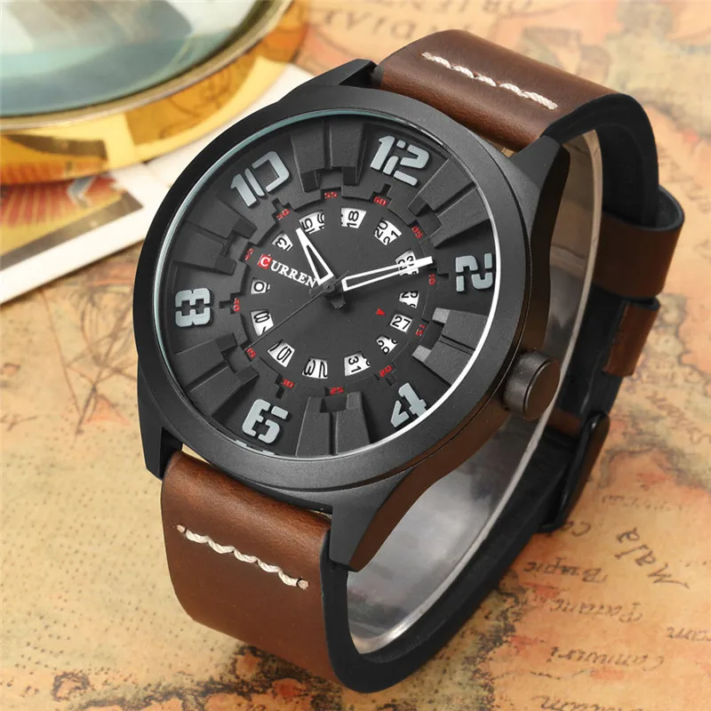 

Hot CURREN Military Sport Quartz watch Men Fashion Casual Army Top Brand Luxury Leather Quartz-Watch Male Clock Wristwatch new