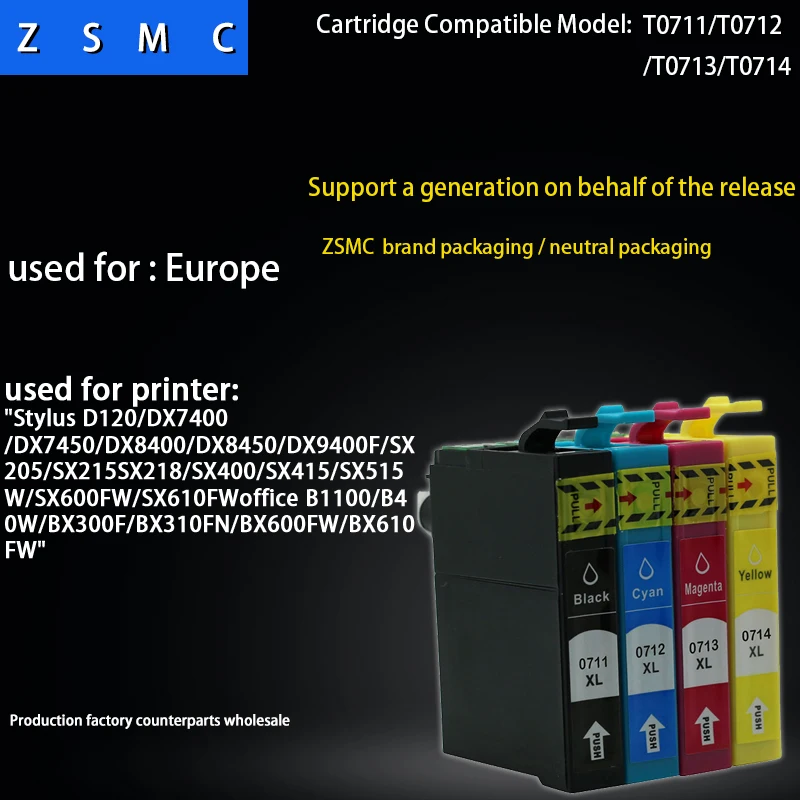 

10pcs compatible epson T0711 T0712 T0713 T0714 ink cartridge S20 SX110 S21 SX405 SX410 SX115 BX610FW BX310FN