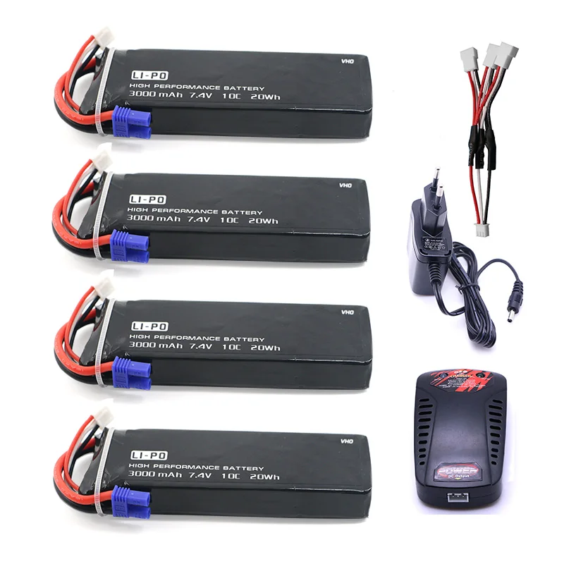 

4pcs 7.4V 3000mAh 10C Hubsan H501S lipo battery Batteies with cable for charger Hubsan H501C rc Quadcopter Airplane drone Spar