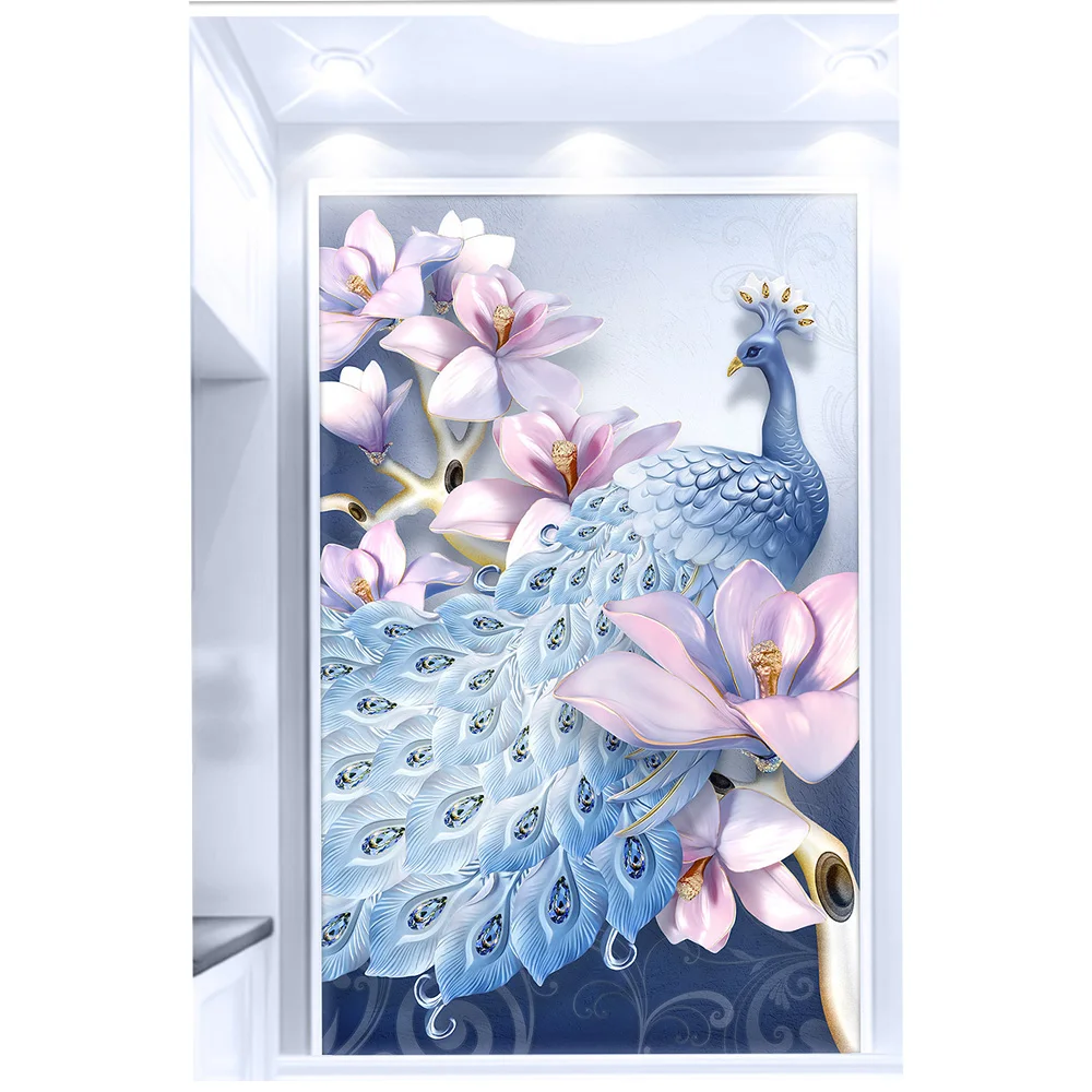  Youran Beautiful Relife Flowers Peacock Pattern Diamond Embroidery Kits 5D DIY Diamond Painting Bed - 32922749511