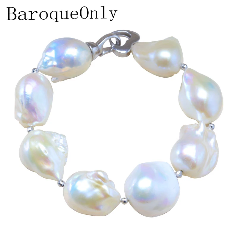 BaroqueOnly S925 Стерлинговое Серебро 100% естественный белый барокко большой 15 25 мм