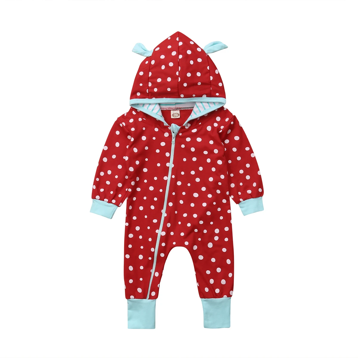Toddler Infant Baby Boys Girls Xmas Polka Dot Hooded Romper Long Sleeve Cotton Cute Jumpsuit