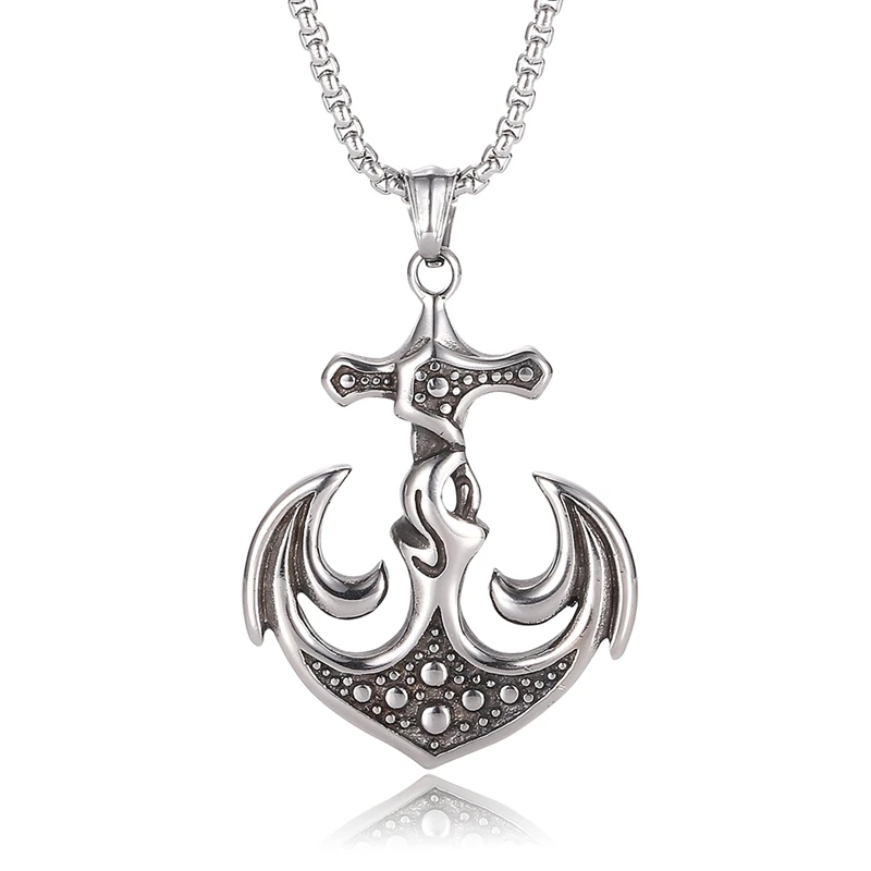 

New Fashion Stainless Steel Sea Anchor Sailor Men Necklace anchor Pendants Long Men Gift Jewelry Choker BB0422
