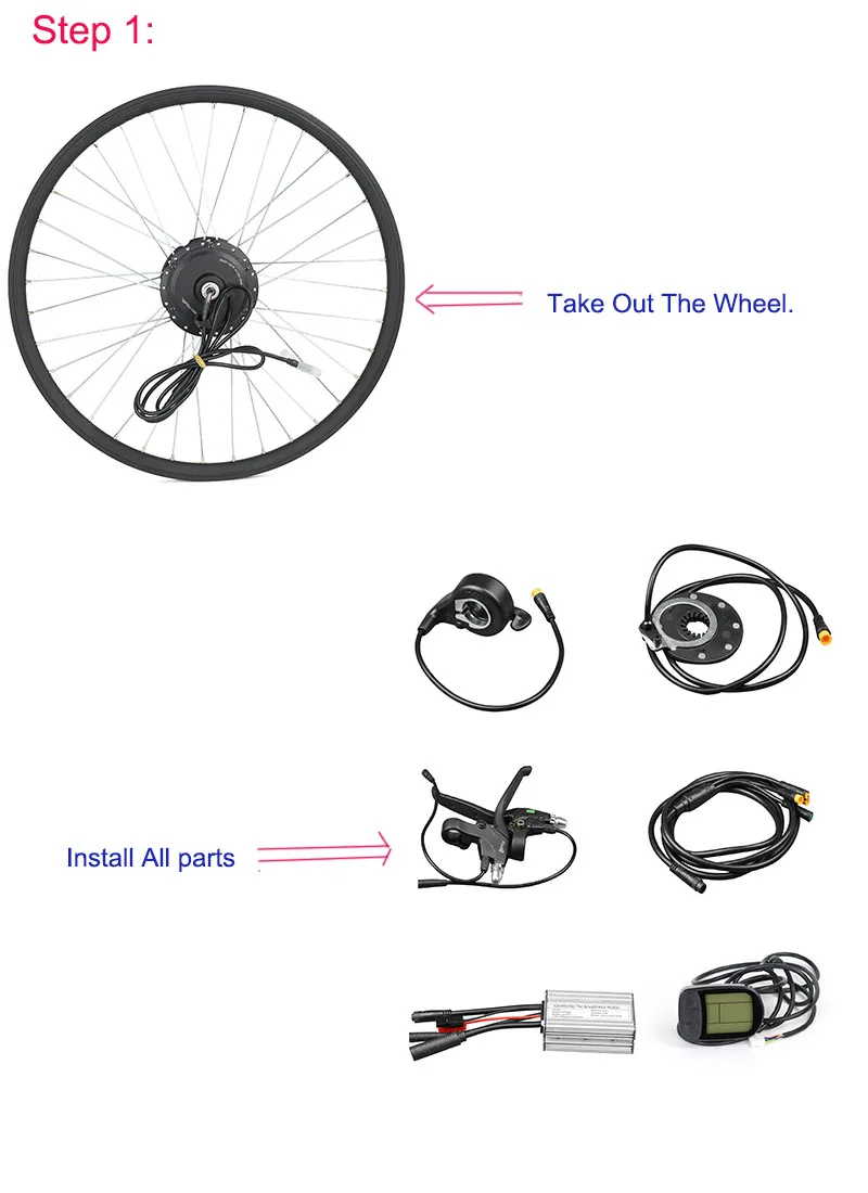 Discount 36 V 48 V 350W Electric Controller Bike Conversion Kit MTB Road Bicycle Hub 24 inch Bicycle Motor Front Wheel LCD 5 BLDC Kit 1