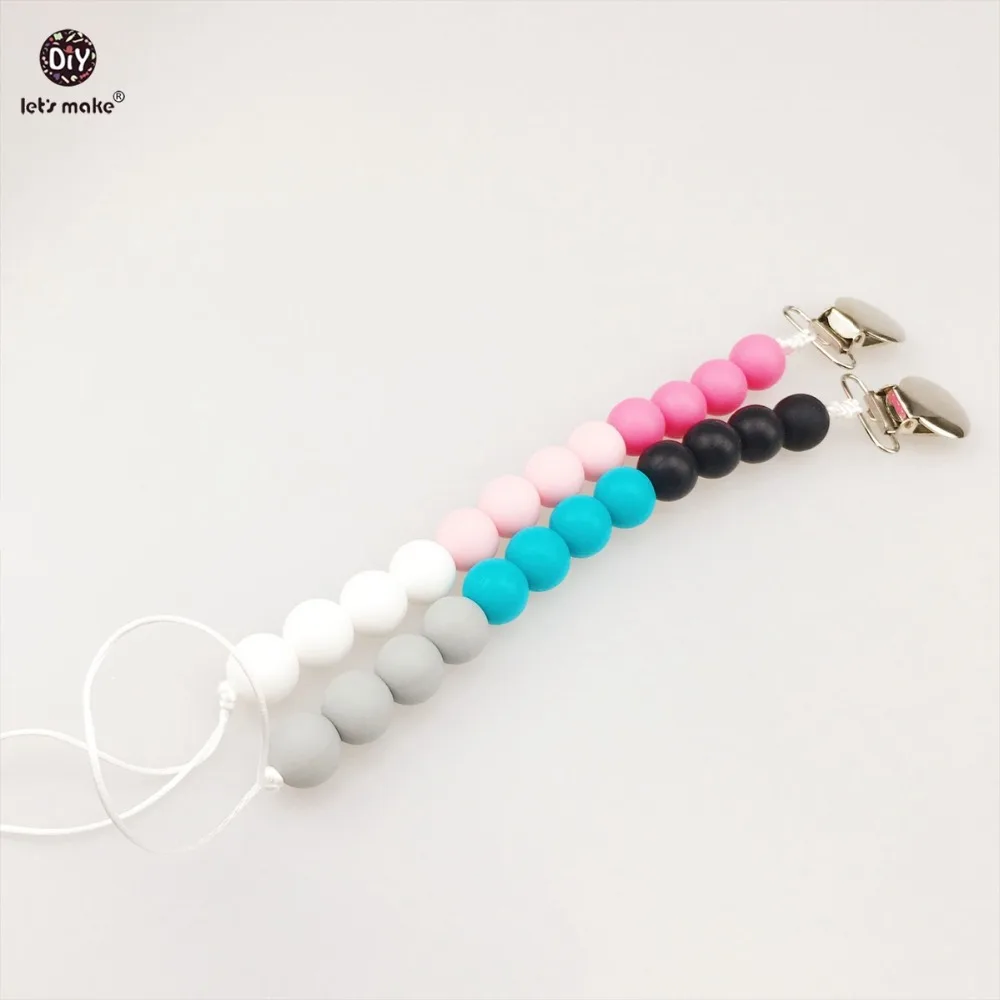 Let's Make Baby Chew Silicone Beads 2pc Metal Pacifier Clip Non toxic