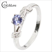 CoLifeLove tanzanite engagement ring for woman 4 mm VS grade natural tanzanite silver ring 925 sterling silver tanzanite jewelry
