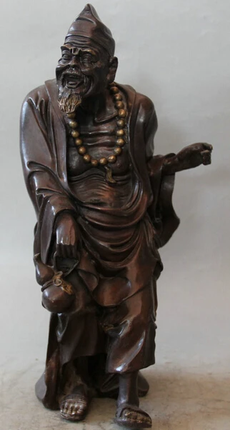 

JP S0524 14" Chinese Buddhism Bronze Folk cucurbit Stand immortal Ji Gong Mad Monk Statue Discount 35%
