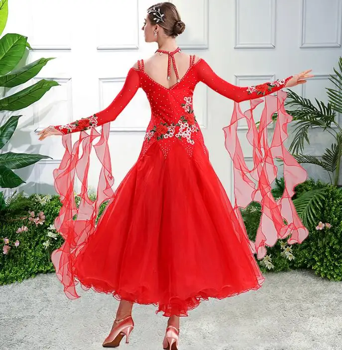 vestiti da ballo standard donna waltz dress vals dance dress kadın standard ballroom dress green red customize