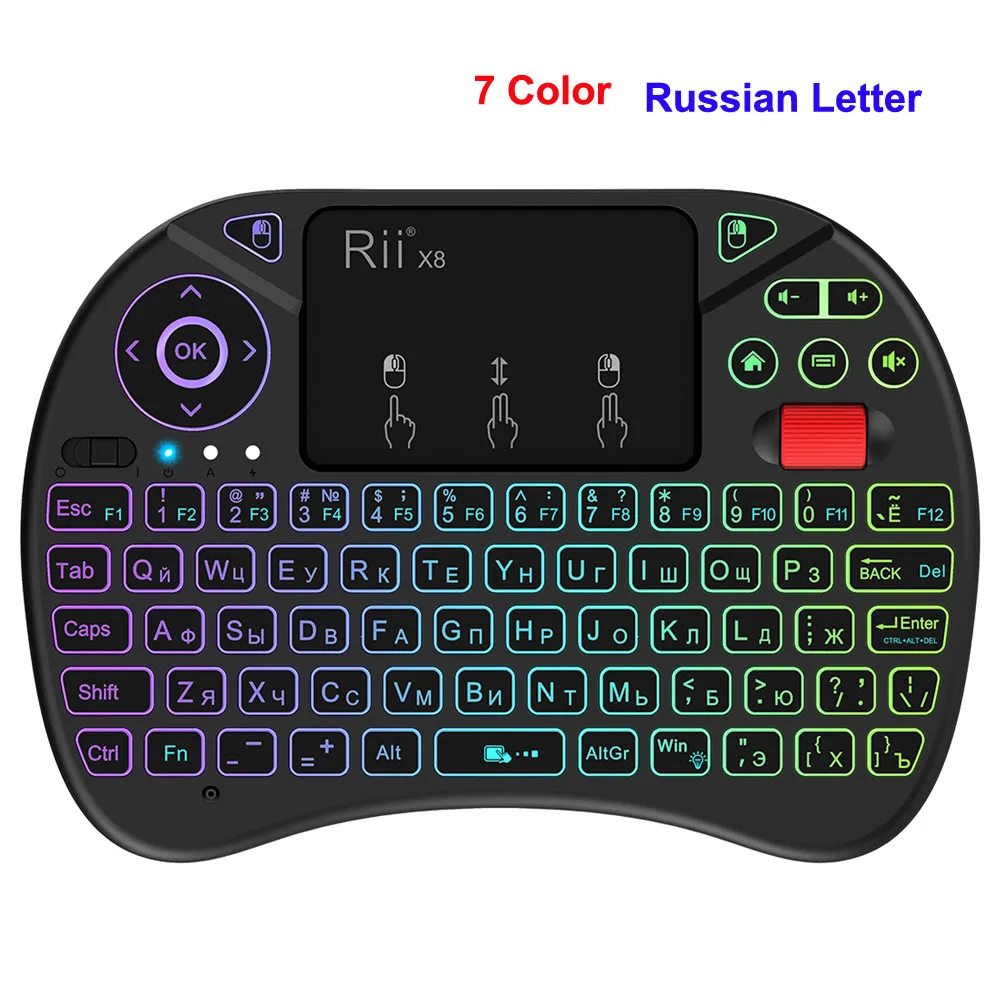 

Rii i8 x8 2.4GHz Wireless gaming Keyboard With Backlit Mouse Roller Air mouse Touchpad for Android TV BOX English Russian