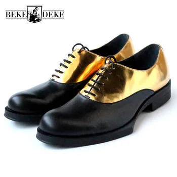 

New Fashion Genuine Leather Shoes Men Luxury Social Male Shoe Mid Heel Gold Mens Footwear Mixed Colors Party Banquet Dress Shoes