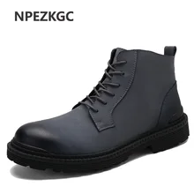 NPEZKGC/осенние мужские ботинки из натуральной кожи; высококачественные водонепроницаемые ботильоны для отдыха; винтажные мужские ботинки в байкерском стиле; botas hombre