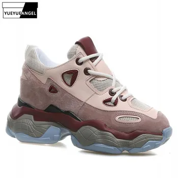 

Shoes Woman 2019 Summer Thick-Sole Chunky Sneakers Height Increased White Beige Pink Single Shoes Lovers Luxury Trainers