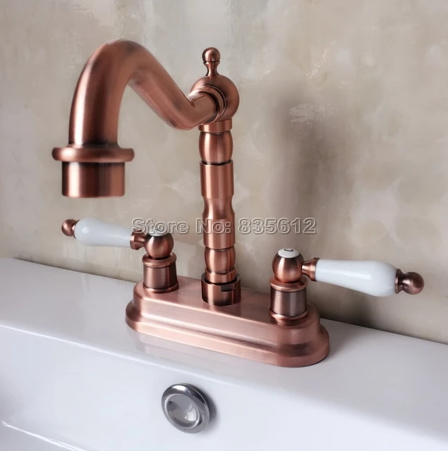Deck Mounted 4 Centerset 2 Hole Antique Red Copper Bathroom Faucet Deck Mounted 4 Centerset 2 Hole Antique Red Copper Bathroom Faucet Wash Basin Mixer