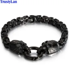 Винтажный Браслет из головы черепа мужской золотой черный 316L из нержавеющей стали мужской браслет панк преувеличенные ювелирные изделия для мужчин браслеты