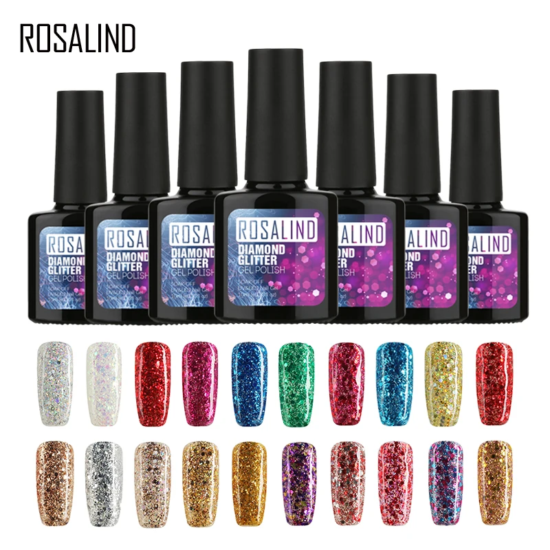  ROSALIND Gel 1S P+Black Bottle 10ML Diamond Glitter W01-29 Gel Nail Polish Nail Art UV Soak-Off Gli