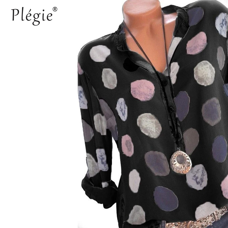 Plegie Женские топы и блузки 2020 Весна Blusas рубашка в горошек с длинными рукавами