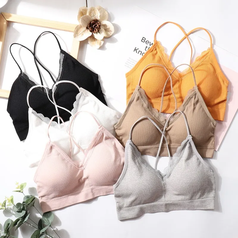 

2019 Summer Sexy Knitting Bra Cross Beauty Back Underwear Women Padded Bras Tube Top