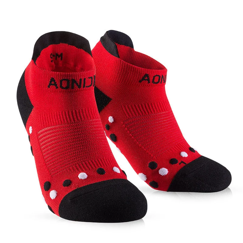 Унисекс Профессиональный толстый нескользящий амортизирующий мягкий удобный впитывающий CoolMax Короткие носки M L для мужчин и женщин массаж ног - Цвет: Красный