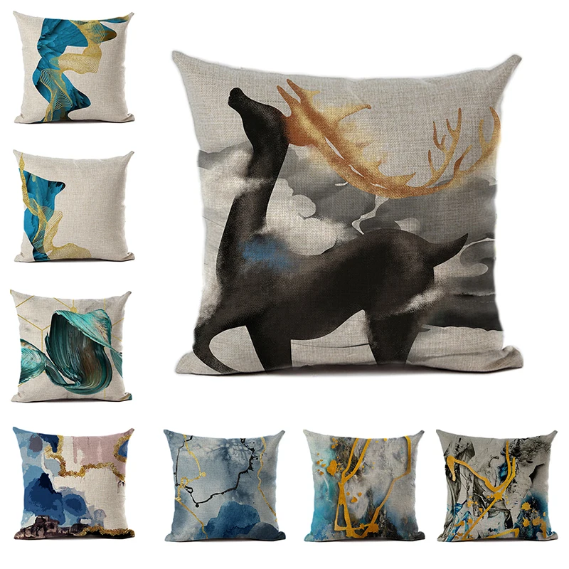

Abstract Series Cushion Cover Linen or Polyester Water Ink Style Pillowcase Home Bedroom Living Room Decor for Sofa Car 45x45cm