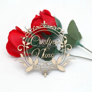 

Personalised Rustic Wooden flower tags sign,Wedding laser cut last name decor,table place cards