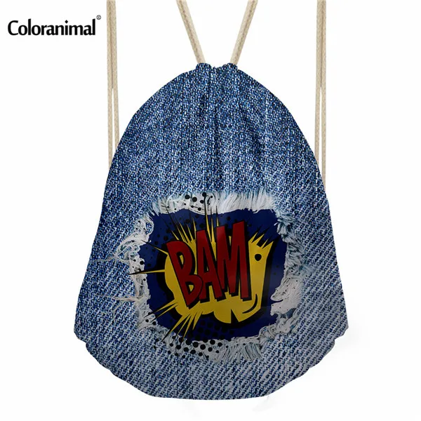 Coloranimal тренд джинсовый дизайн женская сумка на шнурке String Bolsas sac основной рюкзак сумка для детей мальчиков и девочек сумка для хранения Mochila - Цвет: CC5138Z3