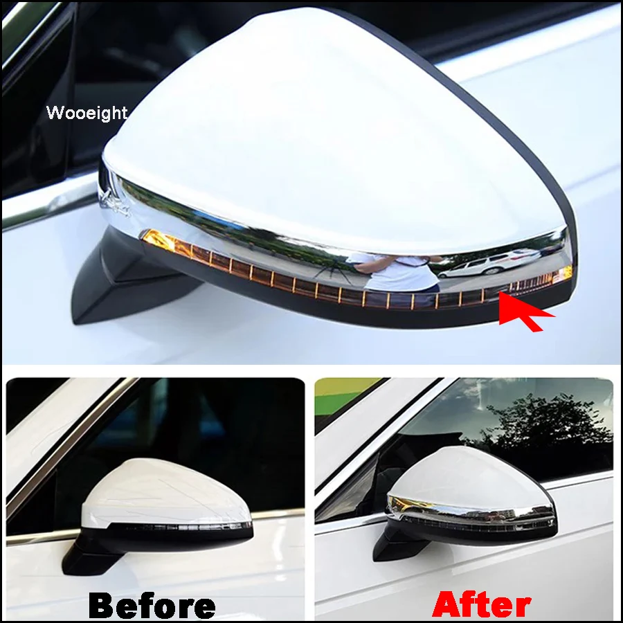 Wooeight 2Pcs For Audi A4 B9 Sedan Saloon 2017 2018 ABS Chrome Side Door Rear View Mirror Cover Strip Side Mirror Trim Sticker (2)