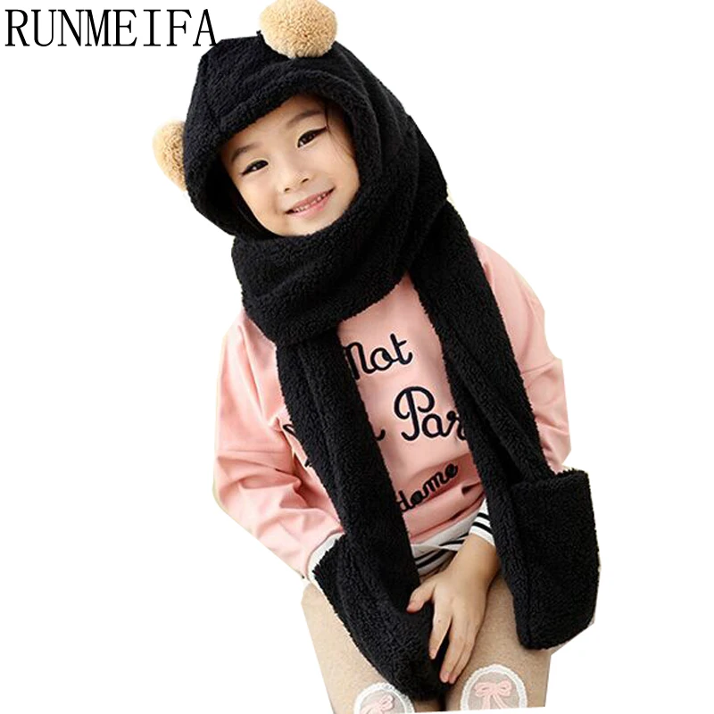 RUNMEIFA зимняя теплая детская толстовка с капюшоном Перчатки Карман Наушник Шапка