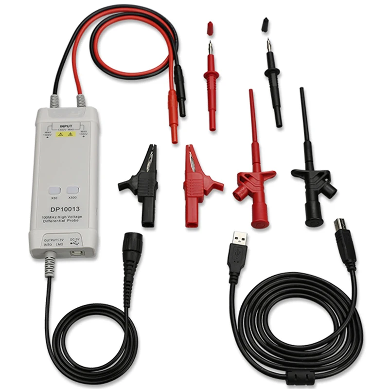 

High Voltage Differential Probe Kit 1300V Parts & Accessories 100MHz 3.5ns Rise Time 50X/500X Attenuation Rate Oscilloscope