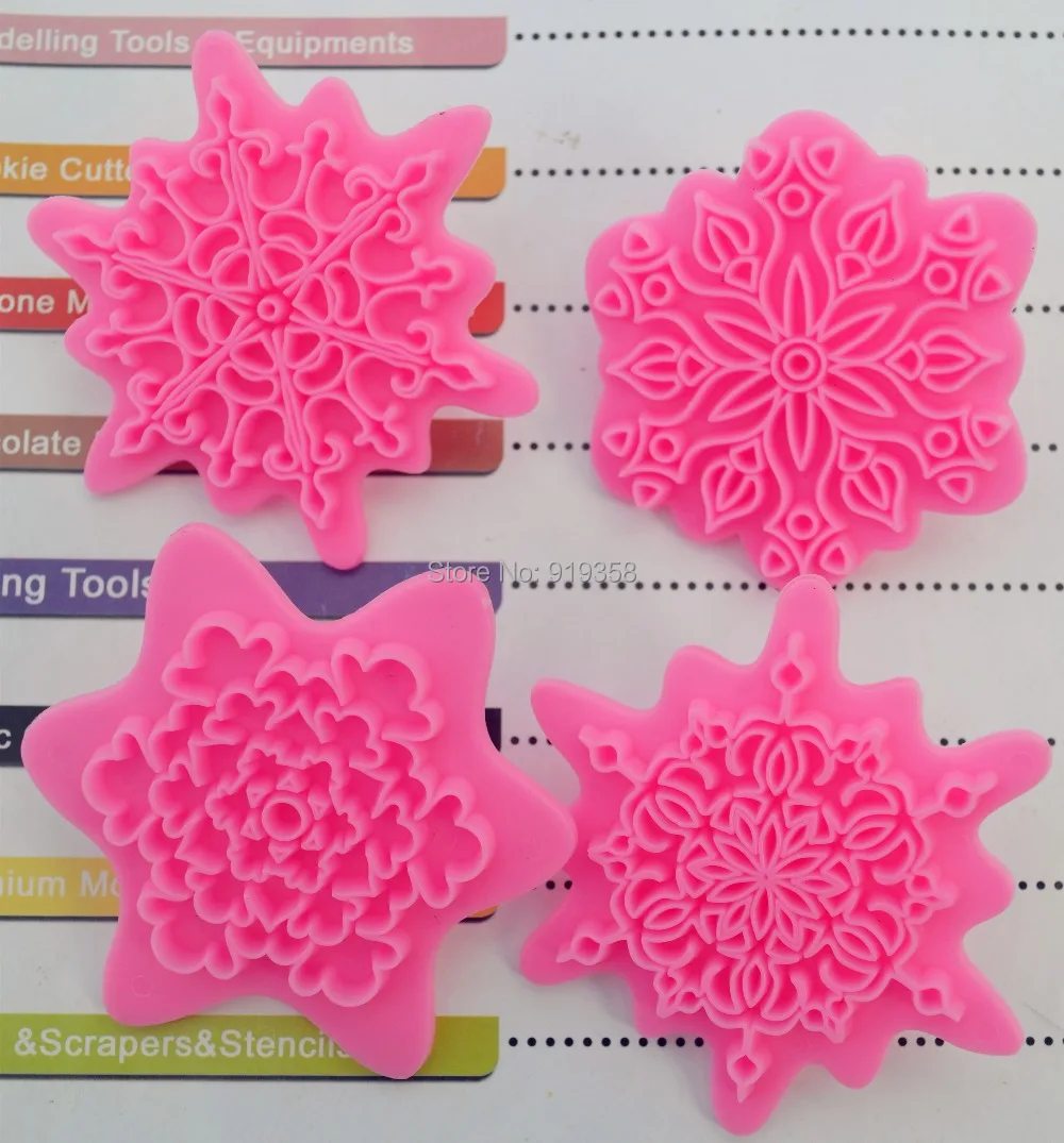 New 4Pcs/lot Flower Shape Cake Embosser Lace Press Mold Biscuit Stamps