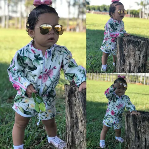 

USA Toddler Girl Kids Casual Floral Print Fashion Zip Top T-Shirt Blouse +Pants Floral Clothes Outfit