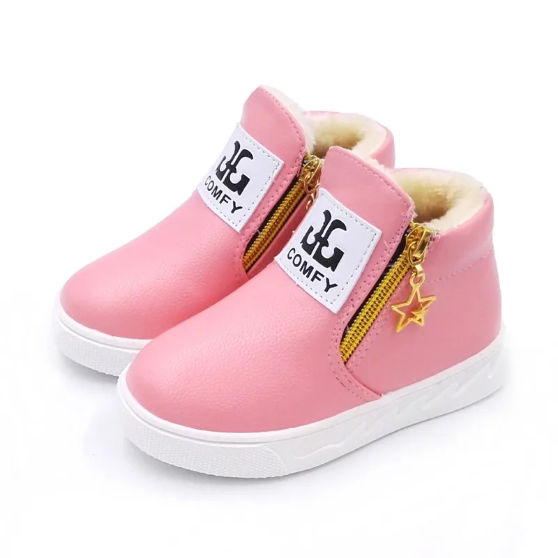 Детские ботинки, плюшевые детские зимние мотоциклетные ботинки, ботинки martin в римском стиле, зимняя детская обувь - Цвет: pink warm