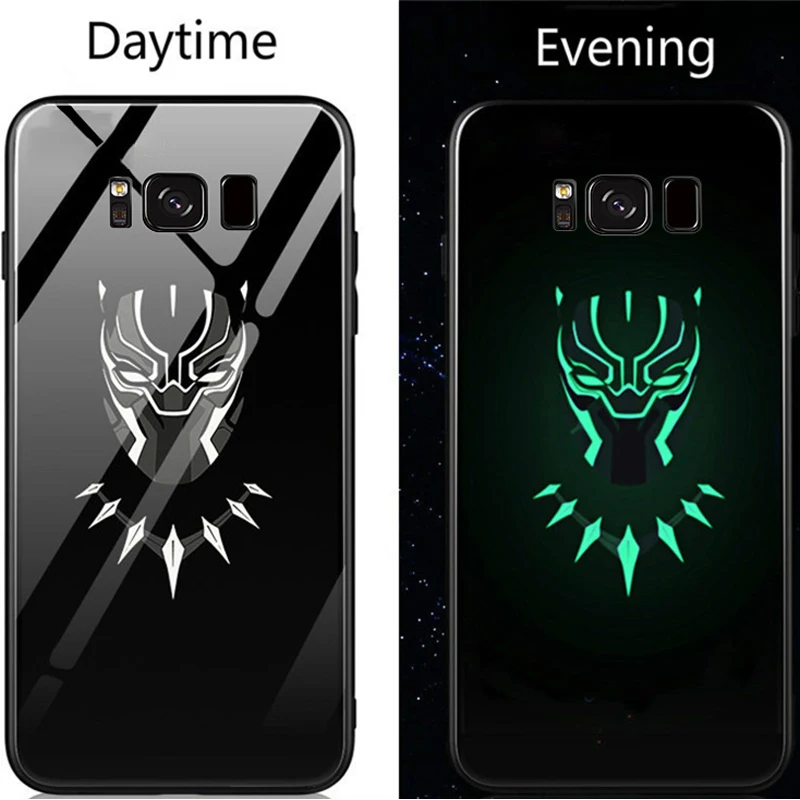 Avengers Marvel Batman Captain America Iron Man Luminous Glass Case For Samsung Galaxy s8 s9 s10 Plus Note 8 Black Panther Case