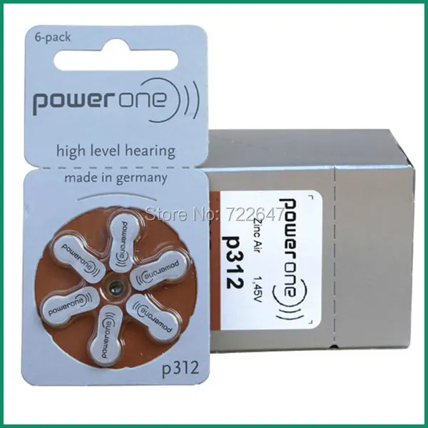 60 x Powerone Hearing Aid batteries 312 a312 P312 PR41 Germany 1.45V High Power Zinc air battery
