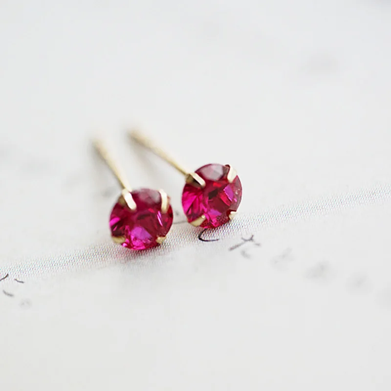 

New Mini Cherry Red Stud Earrings Out Of The Wild Earrings Single 14k Gold Zircon Earrings for Women Fashion Party Ear Jewelry