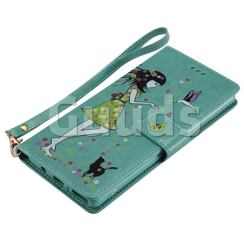 Luminous Flower Girl Cat Leather Wallet Case for Samsung Galaxy Note 8 - Green